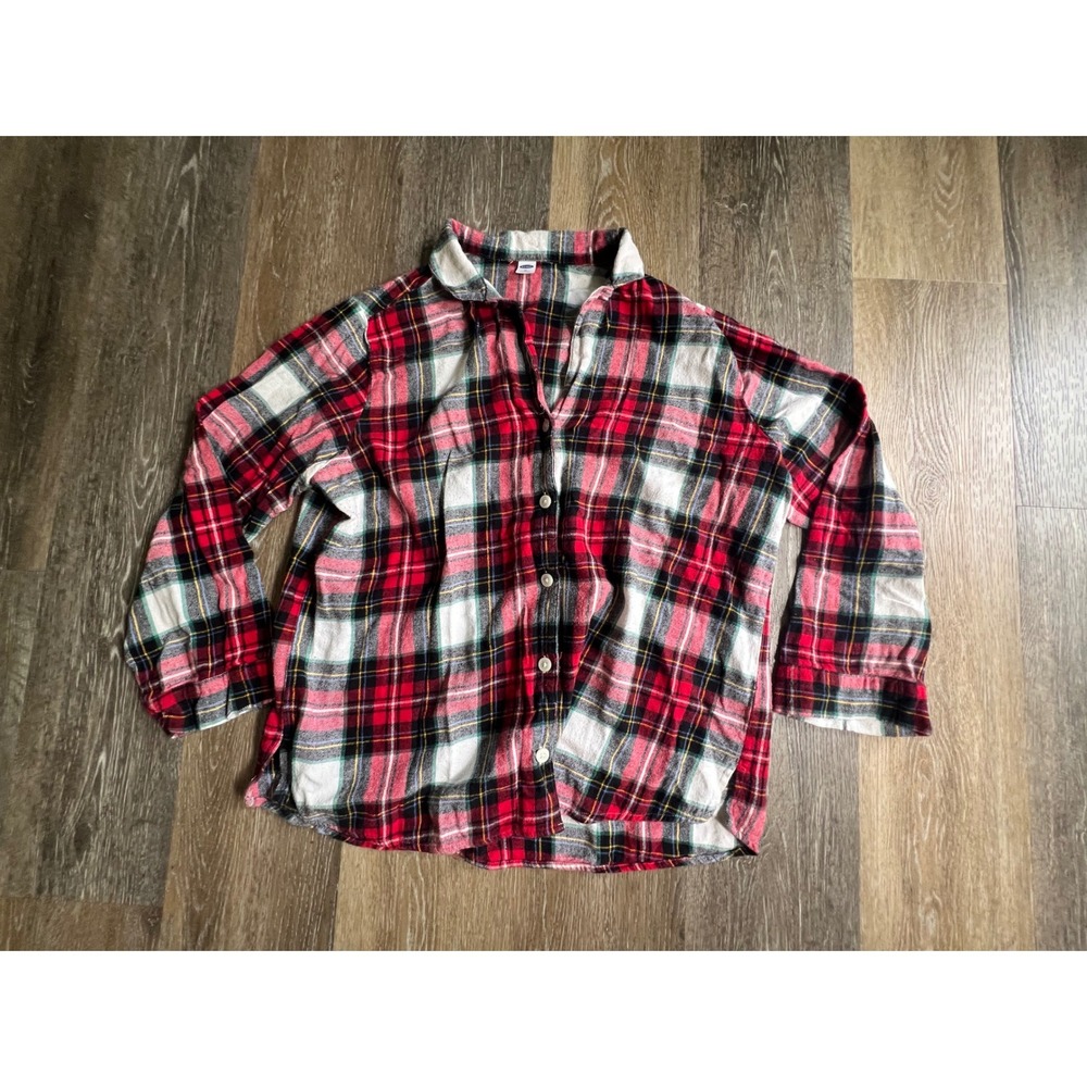 Old Navy Flannel Shirt Womens XL Red Plaid Long Sleeve Button‎ Down Cotton Top